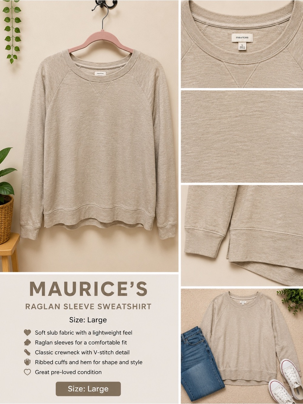Maurices Neutral Oatmeal Crewneck Sweatshirt